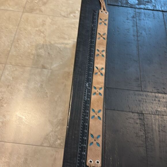 Vintage Tassel Genuine Leather Perforated Tan Brown Turquoise Western Boho Belt  main image 9